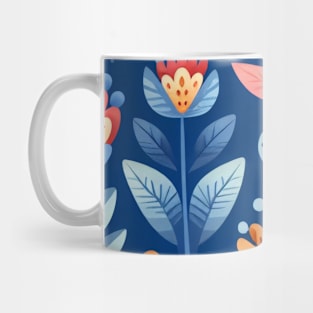 Scandinavian Folk Art floral pattern in indigo blue Mug